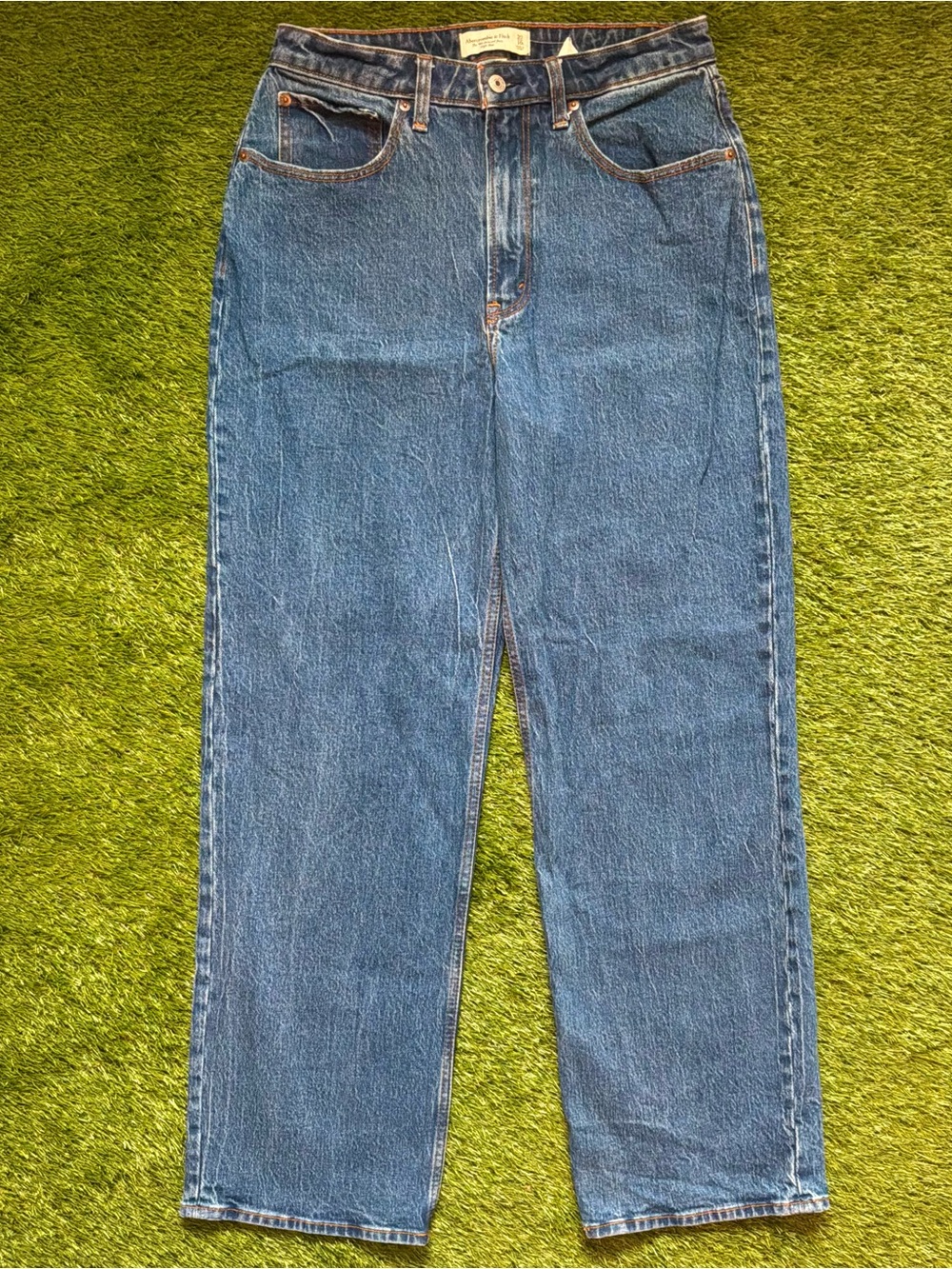 Abercrombie & Fitch High-Rise Straight Leg Jeans - Dark Blue Denim
